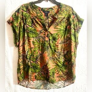 Tropical Leaf Print Women's Top Rachael Roy Size XL NWT New